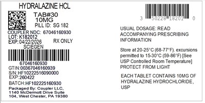 Label (50228 182 01 Hydralazine 10mg 67046 1609 30)